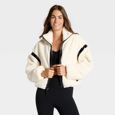 Women's Faux Fur PU Trim Jacket - JoyLab