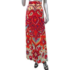 Neon Bright Psychedelic Vintage 1970's HAWAIIAN MAXI SKIRT Swirly Floral Crepe