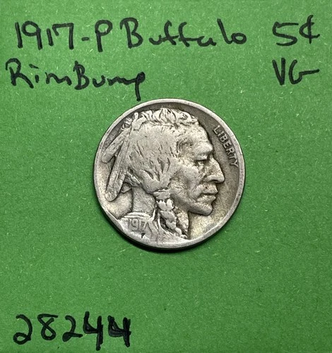 1917-P Buffalo 🦬 Indian Head Nickel 5c Cent Piece  VG Very Good Rim Bump