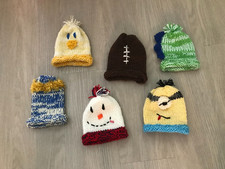 .BABY BOYS LOT OF 6: HAND KNIT SILLY ANIMAL HATS...SIZE NB - 18 MO  NEW  