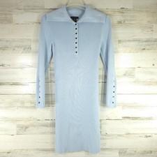 HOUSE OF HARLOW 1960 Blue Ribbed Knit Button Front Sweater Dress XL Long Sleeve.