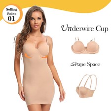Women Seamless Full Slip Built In Bra Tummy Control Full Body Shaper Bra Dress