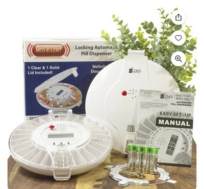 GMS Med-e-lert 28 Day Automatic Pill Dispenser 6 Alarms 6 Dosage Rings Sealed 