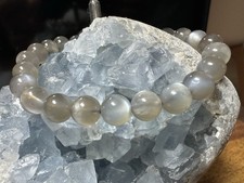 AAA Schwarzer Mondstein Armband 7,5mm Perlen mit Adulareszenz grau Sonnenstein