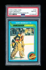 1979 OPC HOCKEY 167 GARY BROMLEY PHOTO GLEN HANLON PSA 8 NEAR MINT-MINT GOALIE