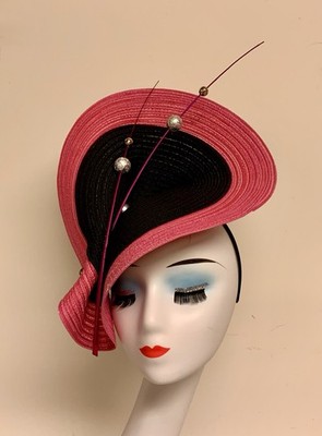 Easter Ascot Royal Fascinator Kentucky Derby BlackPink  Straw  Texture, Headband