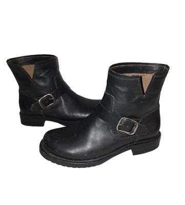FRYE Veronica Flex Distressed Antique Black Leather MOTO Ankle Boots Women's 8 B