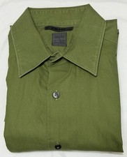 DKNY Dress Shirt Men s 16.5 32/33 Green Slim Fit Natural Stretch Long Sleeve