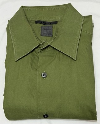 DKNY Dress Shirt Men s 16.5 32/33 Green Slim Fit Natural Stretch Long Sleeve