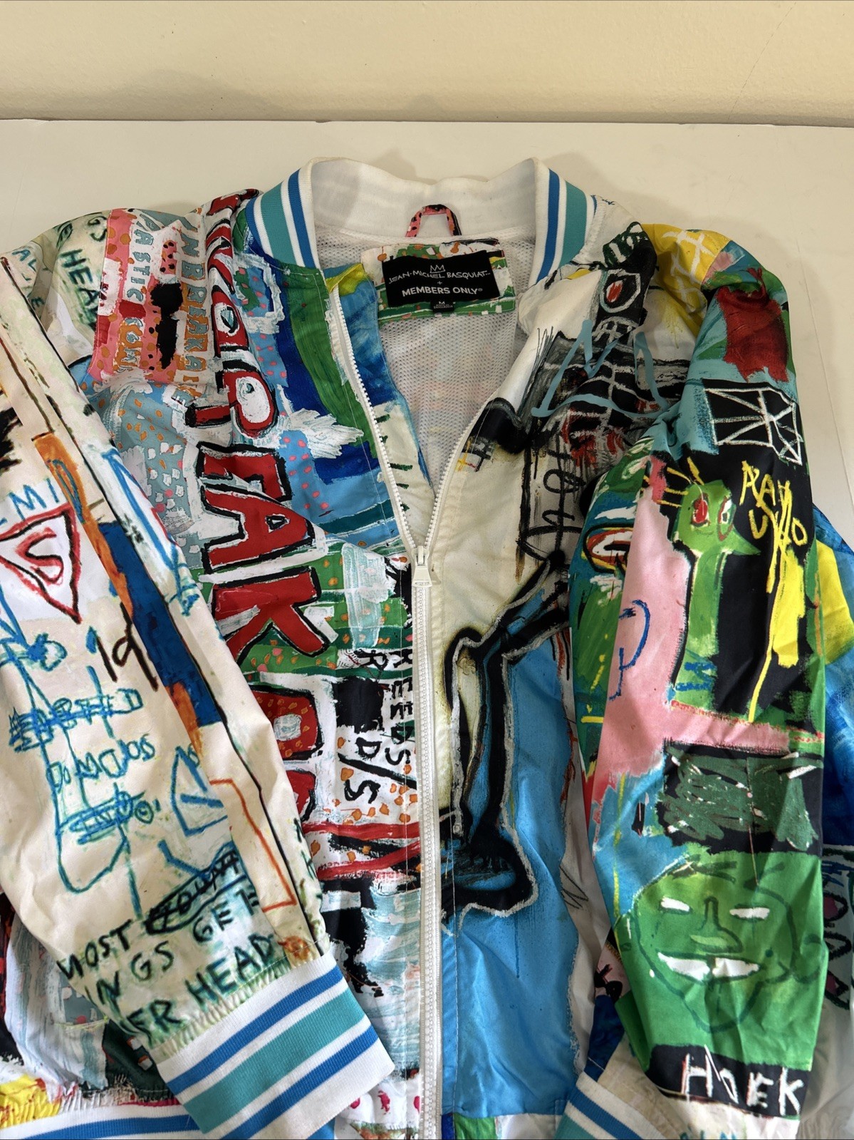 Members Only JEAN-MICHEL BASQUIAT Mens M Graffiti Full Zip Windbreaker Jacket