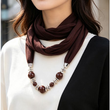 Womens Beaded Circular Scarf Bohemian Winter Wrap 180cm Soft Knit Polyester