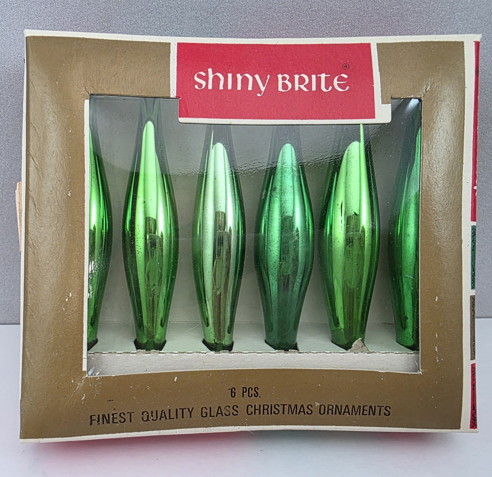 Vintage Box of 6 Green Shiny Brite 4