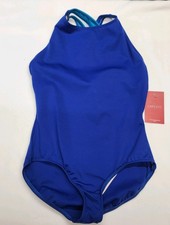 Capezio Muscle Tank Leotard Royal Blue Asymmetrical Interwoven Strap Back SZ XLC
