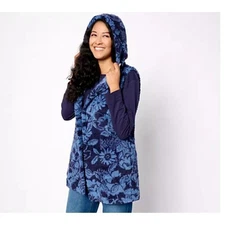 Koolaburra UGG Women Sweater Cozy Sherpa Hooded Vest Top Set Blue L A612517