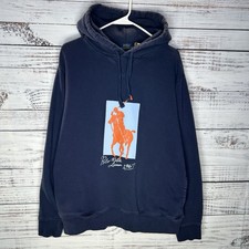 Polo Ralph Lauren Hoodie Blue Big Pony Graphic 1967 Fleece Pullover Hoodie Large