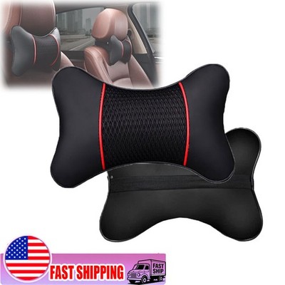 2x Car Headrest Pillow PU Leather Car Neck Pillow Automotive Neck Support Pillow