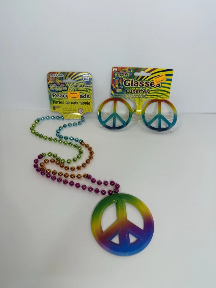 Conjunto de Disfraz OS Hippie Groovy para Mujer con Chaleco, Diadema, Collar de Paz, Gafas Foto 4 de 4