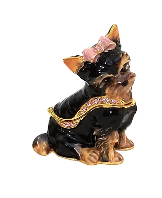 Sweetie Yorkie Hinged Trinket / Jewelry Box Pewter Bejeweled Kingspoint