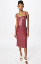 NWT Women's - Bardot Neah Burgundy Corset Faux Leather Midi Dress, Size XL