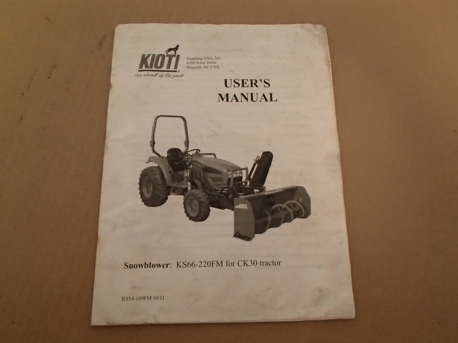 KIOTI KS66220FM Snowblower User's & Parts Manual for CK30 Tractor eBay