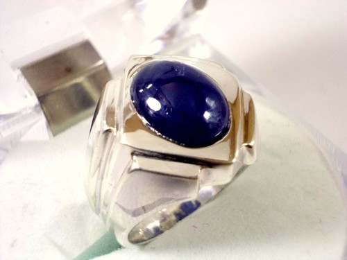 Natural African Blue Sapphire Mens Ring 925 Sterling Silver Neelam Stone Size 9 - Picture 4 of 5