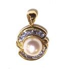 14k yellow gold Natural pearl Tanzanite gemstone cluster pendant 2.8g estate — photo 2