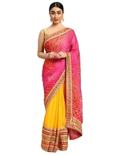 Women's Elegance Chiffon Bandhani Saree with Heavy Lehenga Design