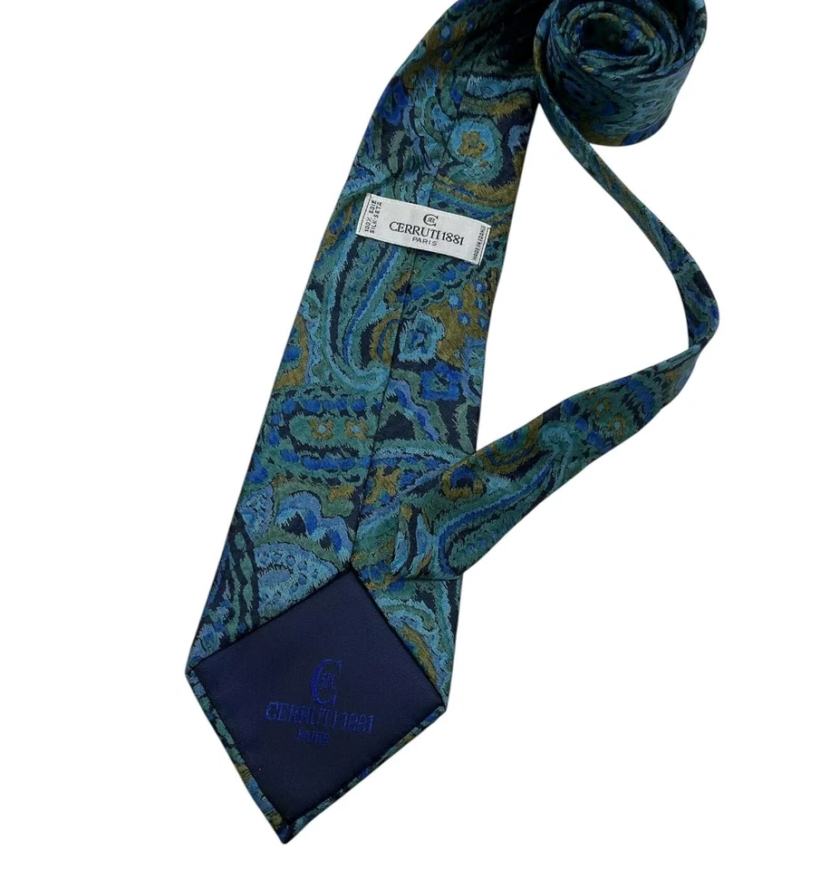 CERRUTI 1881 Blue/Green Paisley Silk LUXURY Tie FRANCE - Изображение 2 из 4