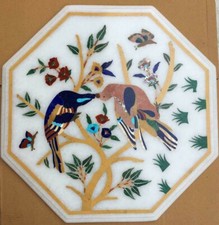 15 " Marbre Blanc Centre Côté Café Table Top Mosaïque Inlay Marqueterie Lettres