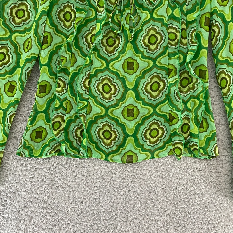 Blusa Top Zara Transparente Mujer Mediana Groovy Años 80 Volantes Campesino Verde Disco Foto 3 de 4