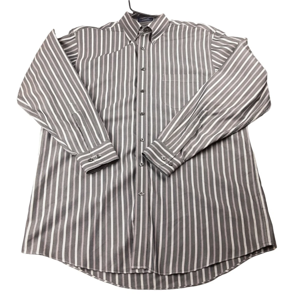 Stafford Essentials Blazer Shirt 17 Stripe Button Down Long Sleeve Gray Red - Image 3 of 4