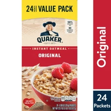 Quaker Instant Oatmeal  Value Pack, Original,  24 Packets - Whole Grain Non-GMO