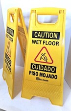 2 Caution Wet Floor 24" Safety Yellow Floor Sign English Spanish Bilingual
