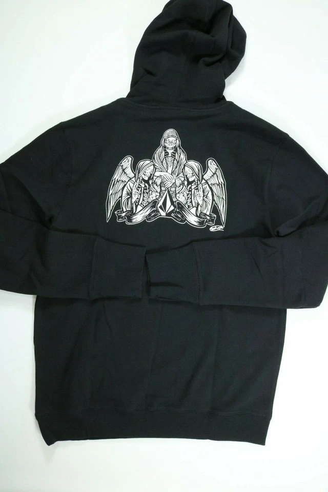 Mens Volcom Black Long Sleeve Hooded Fleece Sweatshirt Medium NEW! NWT - Image 2 of 3