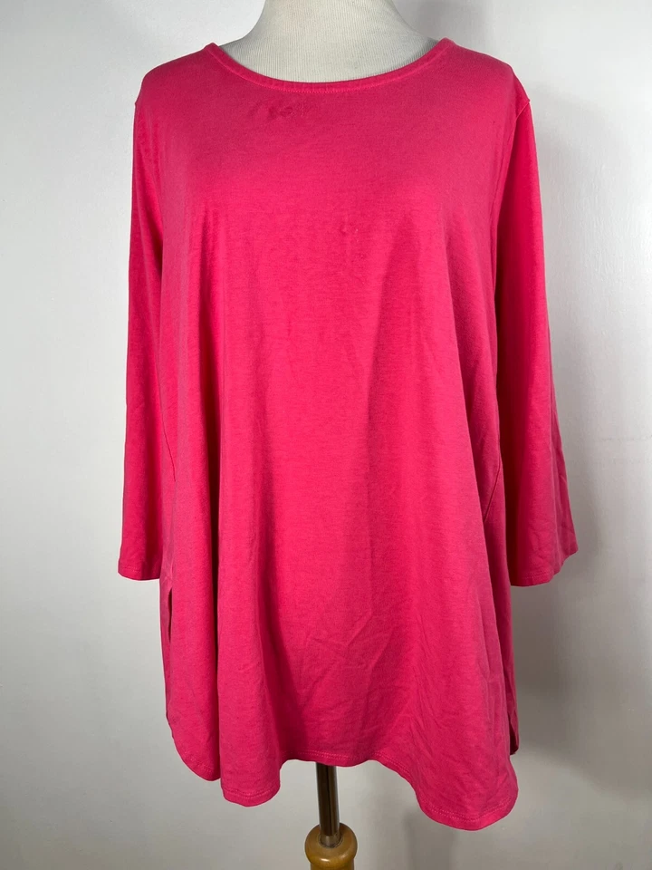 Рубашка Susan Graver 1XP 1X Petite Top Weekend Essentials розовая рукав 3/4 V6 - Изображение 2 из 4