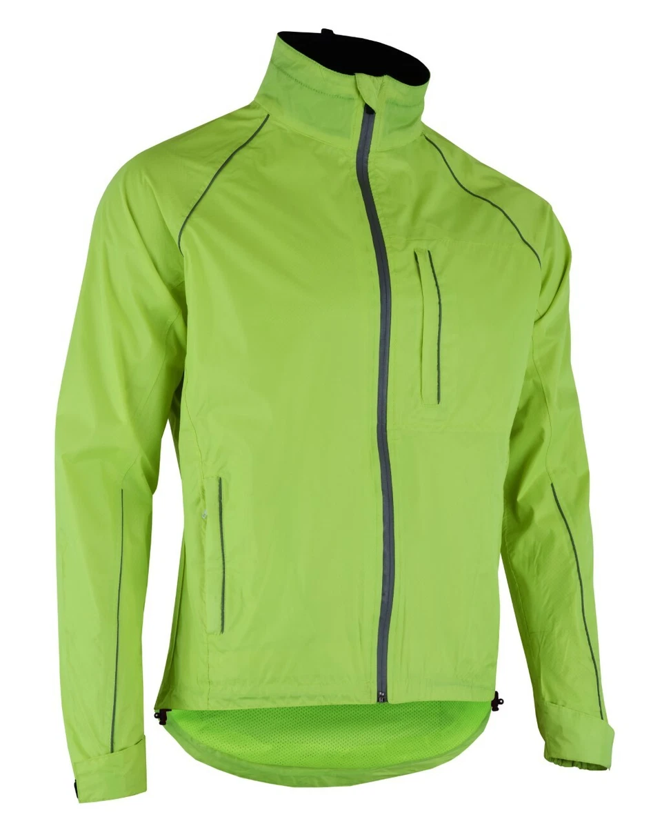 Men Flo Green Cycling Running Rain Jacket High Vis Breathable Wind