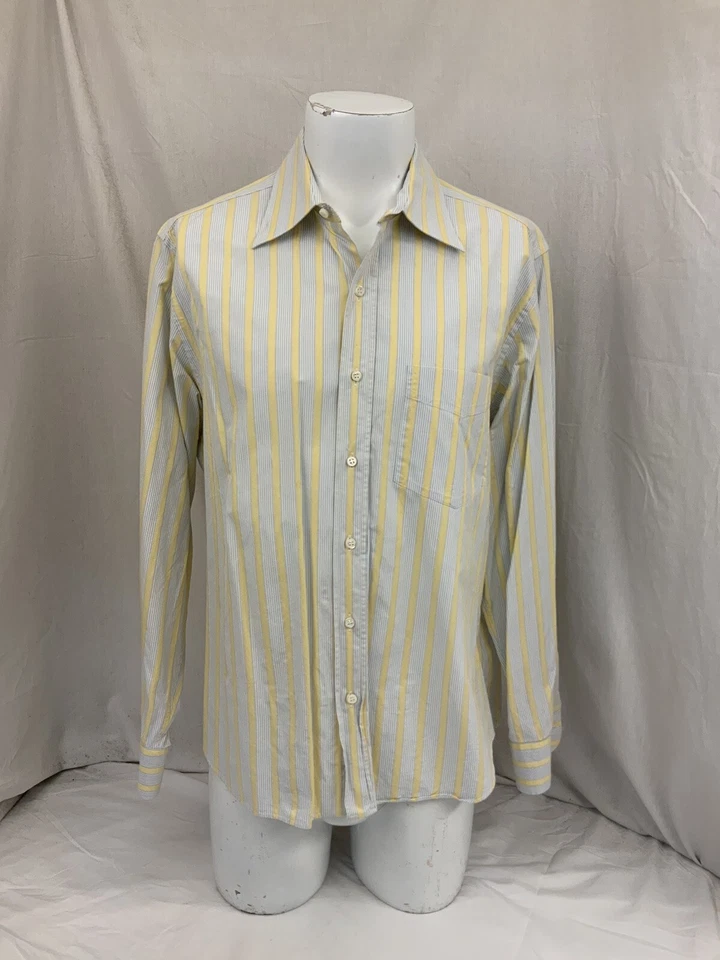 Camisa Piattelli L Azul Amarillo Rayas 100% Algodón Abotonada Hecha en Italia ygi Q1-349 Foto 2 de 4