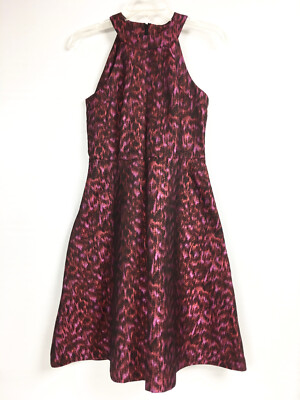 Calvin Klein Womens 2 Dress Halter A Line Burgundy Multi Jacquard Fit Flare