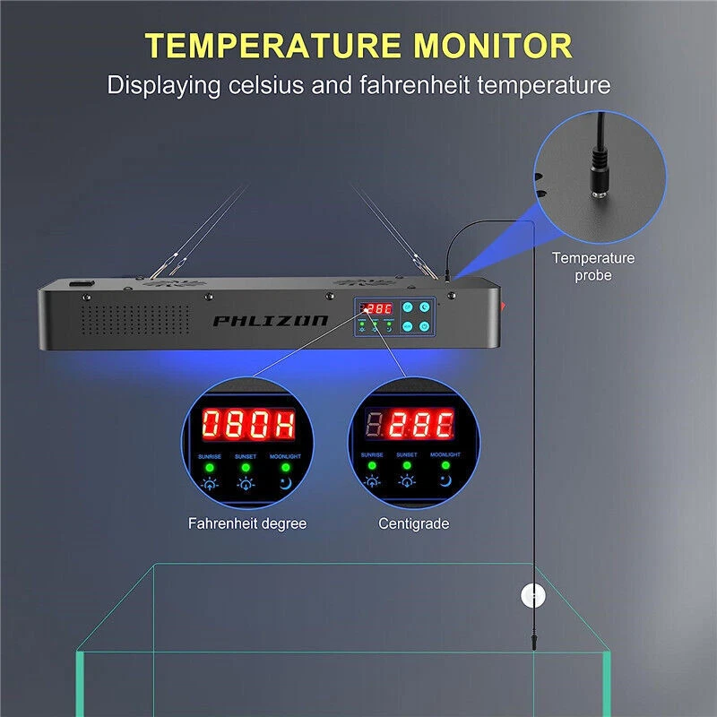 Luz de acuario 165W temporizador regulable luz de acuario para pecera arrecife todas las aguas Foto 4 de 4
