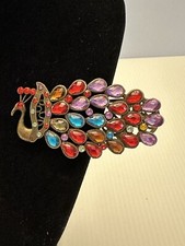 HUGE 3.5 X 1.5 RHINESTONE PEACOCK HAIR CLIP STATEMENT PIECE BRONZE COLOR METAL