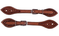 Mens SPUR STRAPS Basketweave Tooled Argentina Cow Leather Stainless Hardware