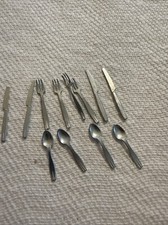 VTG Tone Metal Spoon Fork Knife Utensils Dollhouse Miniature Flatware 2 K1c