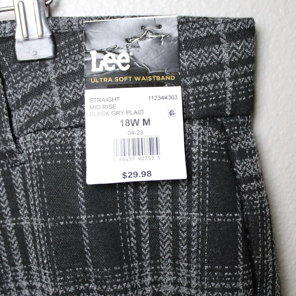 Lee Straight Mid Rise Plaid Pants Size 18 NWT Ultra Soft Waistband Preppy - Image 4 of 4