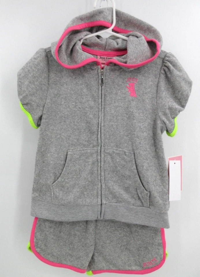 JUICY COUTURE Terry Cloth Short Set Girl's 5 Zip Front Hoodie And Shorts GREY - Image 2 of 4