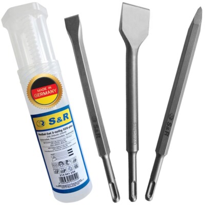 S&R Meißel-Set 3 teilig-SDS-plus: Spitzmeißel, Fliesenmeißel, Flachmeißel.  