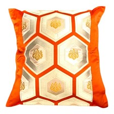 18" Glittering Japanese Kimono Obi Pillow Cover Handmade/Orange F/S 321
