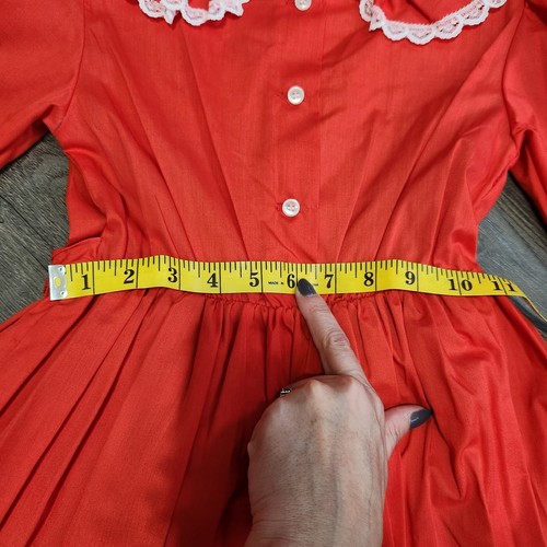 Vtg Winnie The Pooh Girls Size 7 Red Ruffle Dress Long Sleeve Lace Full Circle - Picture 5 of 9
