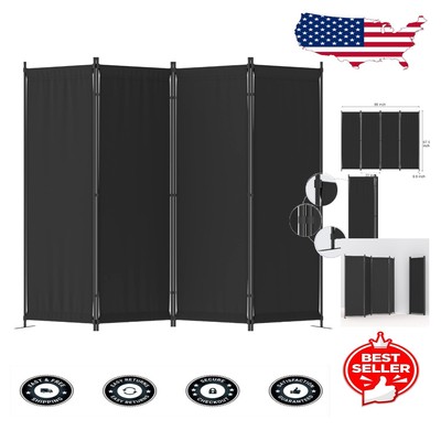 Portable and Stylish 4 Panel Room Divider - Solid Black Folding Privacy Solution