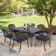 7PCS Outdoor Dining Patio Table Furniture Set Table w/Umbrella Hole 6 Chairs