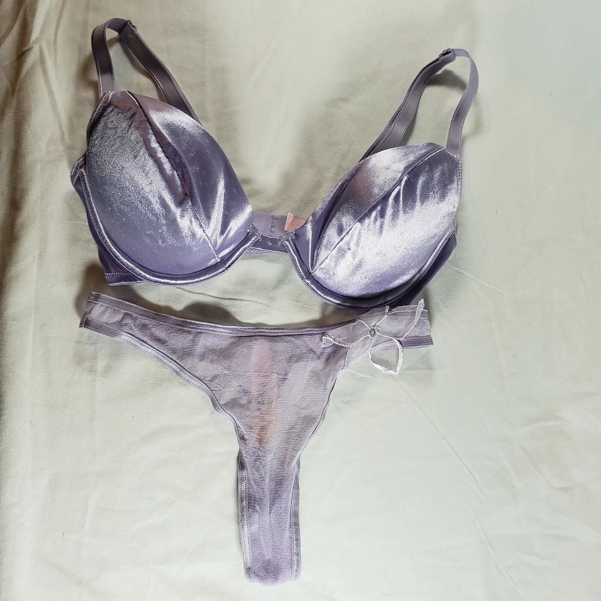 Victoria's Secret Second Skin Satin Padded Bra Thong Set 34B M